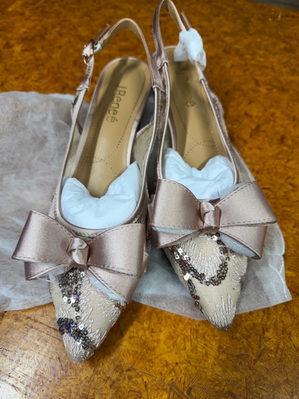 J Renee Rose Gold Sequin Bow Pumps